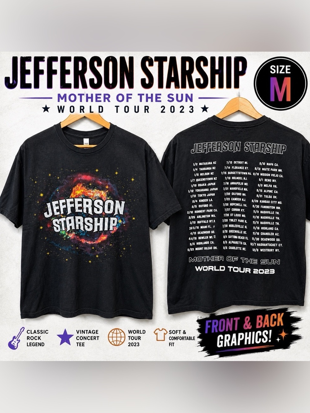 Jefferson Starship Mother of the Sun World Tour 2023 Graphic Band Tee Medium